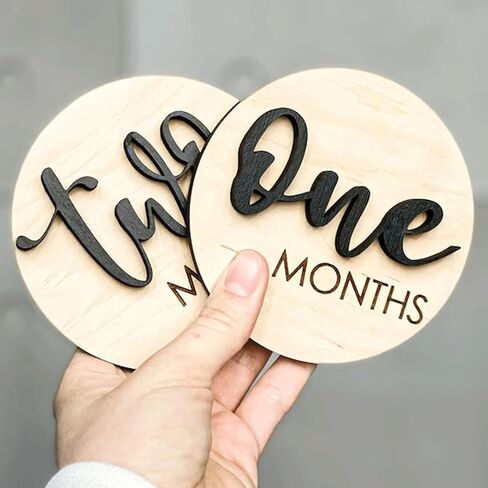 Baby Monthly Milestone, Wooden Baby Milestone Signs, Monthly Milestone Wood Discs, Baby Milestone Discs (3D Black) in Saudi Arabia