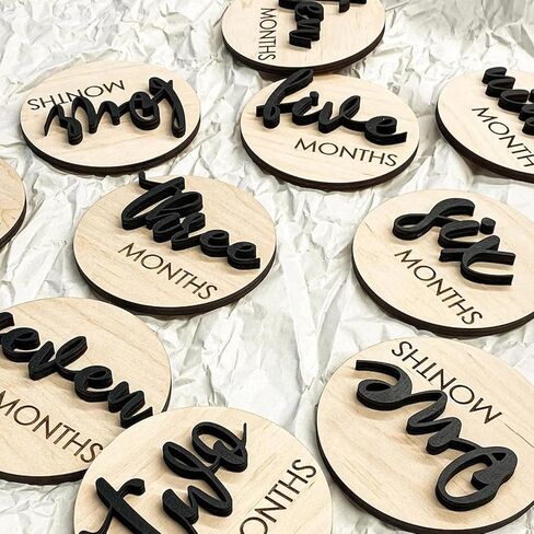 Baby Monthly Milestone, Wooden Baby Milestone Signs, Monthly Milestone Wood Discs, Baby Milestone Discs (3D Black) in Saudi Arabia