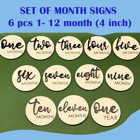 Baby Monthly Milestone, Wooden Baby Milestone Signs, Monthly Milestone Wood Discs, Baby Milestone Discs (3D Black) in Saudi Arabia