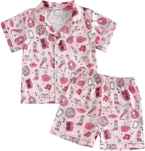 Western Baby Girl Silk Pajamas Set Cowgirl Button Down Short Sleeve Shirts Tops Shorts 2 Piece Satin Pj Lounge Set in Saudi Arabia