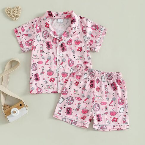 Western Baby Girl Silk Pajamas Set Cowgirl Button Down Short Sleeve Shirts Tops Shorts 2 Piece Satin Pj Lounge Set in Saudi Arabia
