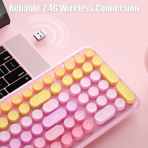 Typewriter Keyboard Wireless 2.4GHz Rechargeable Membrane Gaming Keyboard Linear Mechanical-Feel Switch Compact 106-Key with Numpad Retro Round Keycaps Ergonomic for Win/Mac, Purple in Saudi Arabia