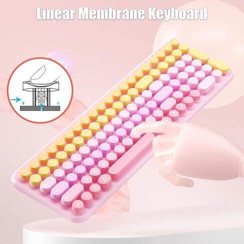 Typewriter Keyboard Wireless 2.4GHz Rechargeable Membrane Gaming Keyboard Linear Mechanical-Feel Switch Compact 106-Key with Numpad Retro Round Keycaps Ergonomic for Win/Mac, Purple in Saudi Arabia