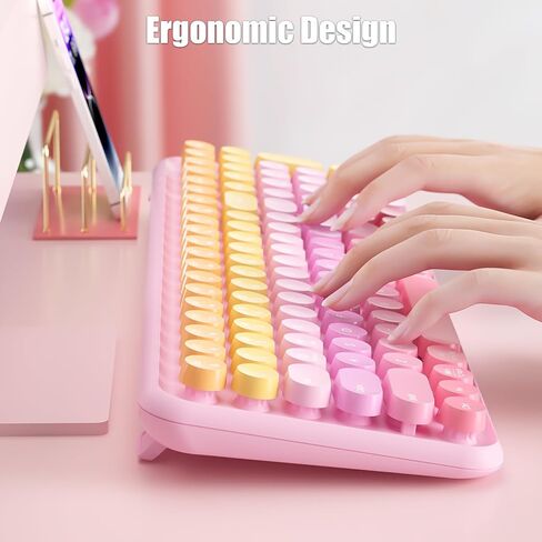 Typewriter Keyboard Wireless 2.4GHz Rechargeable Membrane Gaming Keyboard Linear Mechanical-Feel Switch Compact 106-Key with Numpad Retro Round Keycaps Ergonomic for Win/Mac, Purple in Saudi Arabia