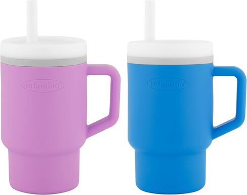 Infantino My 1st Tumbler – Adorable Miniature Tumblers with Leak-Resistant Straw and Toddler-Friendly Handle, Encourages Hydration, Easy to Clean, 9 fl. oz, 2 Pack, Lilac & Ocean in Saudi Arabia