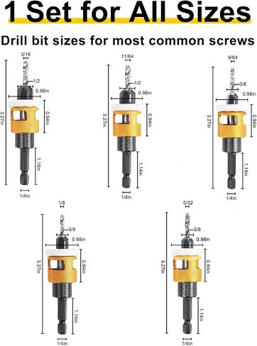 Kodilin 5PCS Countersink Drill Bit Set with Low Friction Depth Stop & Replaceable HSS M2 Drill Bit, Counter Sink Drill Bit for Wood, Plastic, Woodworking, with 1/4" Quick Change Hex Shank & Case in Saudi Arabia