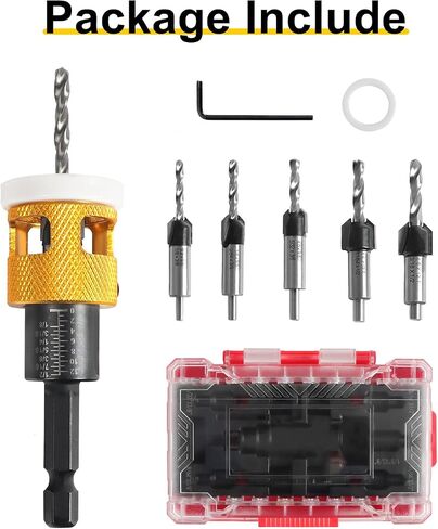 Kodilin 5PCS Countersink Drill Bit Set with Low Friction Depth Stop & Replaceable HSS M2 Drill Bit, Counter Sink Drill Bit for Wood, Plastic, Woodworking, with 1/4" Quick Change Hex Shank & Case in Saudi Arabia