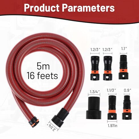 KLABB 10 Feet Dust Collection Hose Kit for Shop Vacuums | Comes with 6 Adapters, Fits Sanders & Woodworking Power Tools, Universal Multi-Brand Dust Collection Set in Saudi Arabia