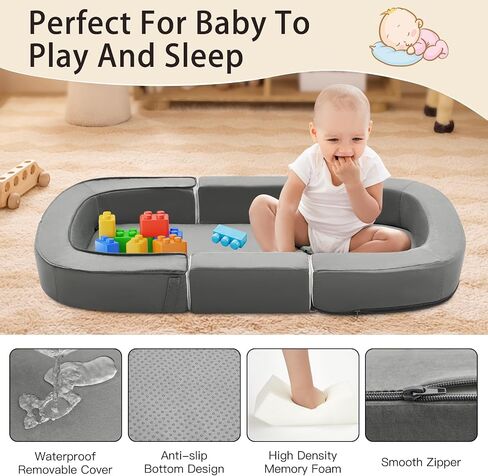 Baby Travel Bassinet Bed & Chair, Fold Out Sofa Couch Lounger with 2-1 Mosquito & Canopy, Foldable Portable Travel Cot with Foam Raised Safety Bumpers for Infant Toddlers (Grey) in Saudi Arabia