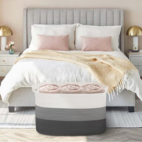 Extra Large Blanket Basket, 23.6" x 15.7" x 14.1" Woven Blanket Storage for Living Room, Wicker Throw Pillow Shoe Holder Bin, Big Kids Dog Toy Organizer, Cotton Rope Baskets for Organizing in Kuwait