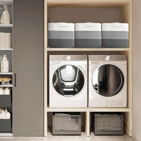 Extra Large Blanket Basket, 23.6" x 15.7" x 14.1" Woven Blanket Storage for Living Room, Wicker Throw Pillow Shoe Holder Bin, Big Kids Dog Toy Organizer, Cotton Rope Baskets for Organizing in Kuwait