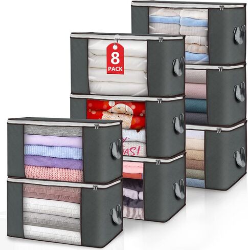 Budding Joy 90L Large Storage Bags, 8 Pack Clothes Storage Bins Foldable Closet Organizer Storage Containers with Durable Handles Storage and Organization, Blanket, Pillows and Toys (Blue) in Kuwait