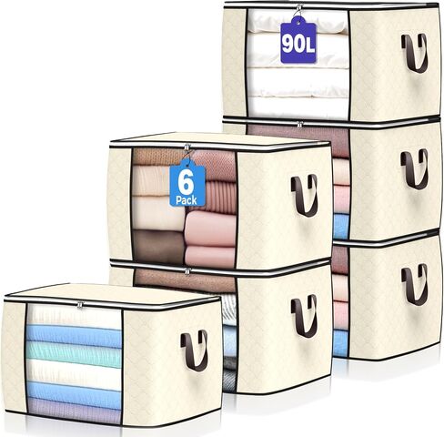 Budding Joy 90L Large Storage Bags, 8 Pack Clothes Storage Bins Foldable Closet Organizer Storage Containers with Durable Handles Storage and Organization, Blanket, Pillows and Toys (Blue) in Kuwait