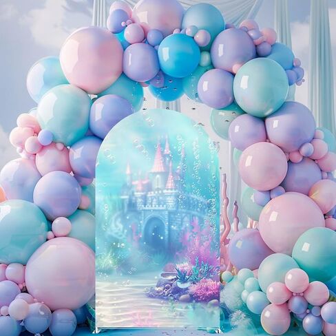 Underwater Castle Arches Backdrop Cover - Stretchy Fabric Covers for Mermaid Theme Party, Ocean Birthday Decorations, and Event Photo Booth Backgrounds (6 * 2.6ft,GX-2969) in Kuwait