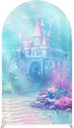 Underwater Castle Arches Backdrop Cover - Stretchy Fabric Covers for Mermaid Theme Party, Ocean Birthday Decorations, and Event Photo Booth Backgrounds (6 * 2.6ft,GX-2969) in Kuwait