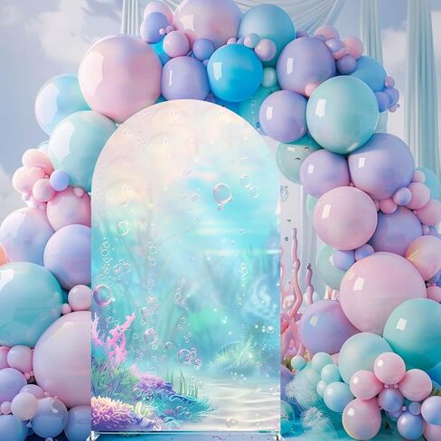 Underwater Castle Arches Backdrop Cover - Stretchy Fabric Covers for Mermaid Theme Party, Ocean Birthday Decorations, and Event Photo Booth Backgrounds (6 * 2.6ft,GX-2969) in Kuwait