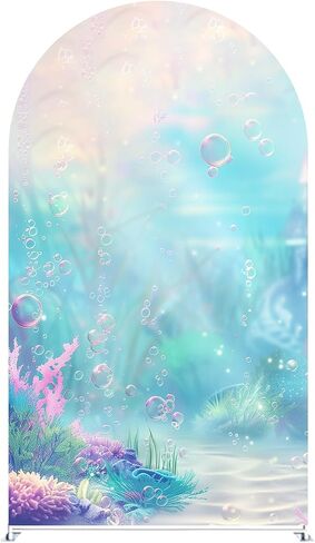 Underwater Castle Arches Backdrop Cover - Stretchy Fabric Covers for Mermaid Theme Party, Ocean Birthday Decorations, and Event Photo Booth Backgrounds (6 * 2.6ft,GX-2969) in Kuwait