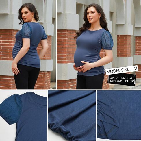 Bhome Maternity Puff Sleeve Summer Tops Crew Neck Swiss Dot Lace Shirts in Saudi Arabia