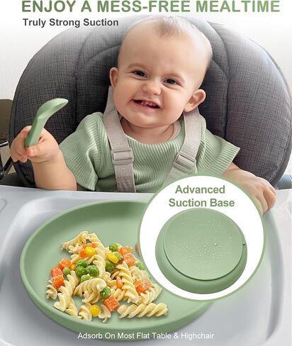 Classic Toddler Plates with Suction 2 Pcs, BPA Free Silicone Baby Suction Plates, Stick Dinner Dishes for Baby Toddler Kids, Dishwasher Safe, Stackable in Kuwait