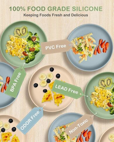 Classic Toddler Plates with Suction 2 Pcs, BPA Free Silicone Baby Suction Plates, Stick Dinner Dishes for Baby Toddler Kids, Dishwasher Safe, Stackable in Kuwait