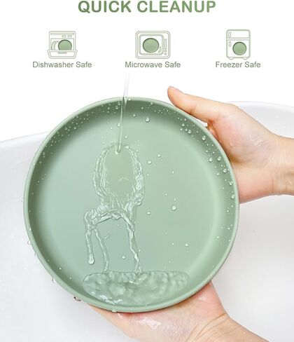 Classic Toddler Plates with Suction 2 Pcs, BPA Free Silicone Baby Suction Plates, Stick Dinner Dishes for Baby Toddler Kids, Dishwasher Safe, Stackable in Kuwait