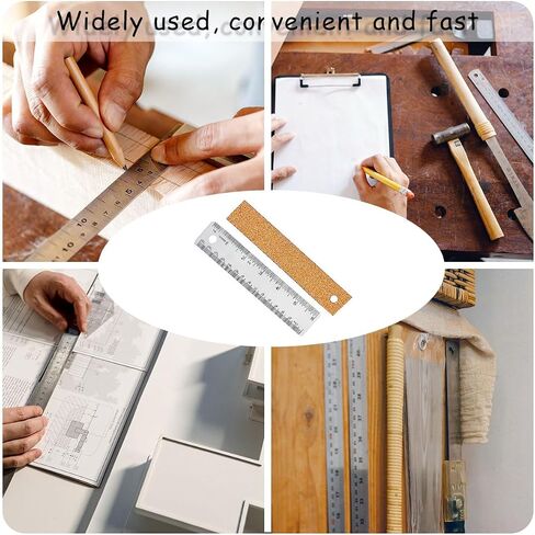 Metal Ruler 6 Inch 12 Inch Stainless Steel Metal Ruler with Cork Backing, Non-Slip Rulers with Inch and Centimeters, Straight Edge Cork Base Rulers for Student School Office Drafting Tools in Kuwait