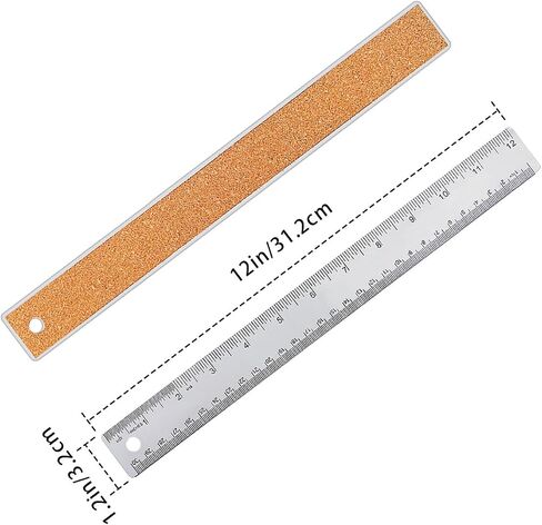 Metal Ruler 6 Inch 12 Inch Stainless Steel Metal Ruler with Cork Backing, Non-Slip Rulers with Inch and Centimeters, Straight Edge Cork Base Rulers for Student School Office Drafting Tools in Kuwait
