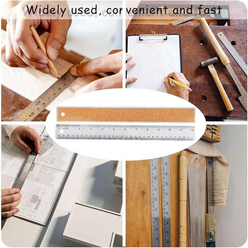 Metal Ruler 6 Inch 12 Inch Stainless Steel Metal Ruler with Cork Backing, Non-Slip Rulers with Inch and Centimeters, Straight Edge Cork Base Rulers for Student School Office Drafting Tools in Kuwait