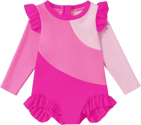 WISREMT Toddler Girl UPF 50+ Rash Guard Swimwear Baby Kids Sun Protection Long Sleeve One Piece Swimsuit UV Bathing Suit 1-4T in Saudi Arabia