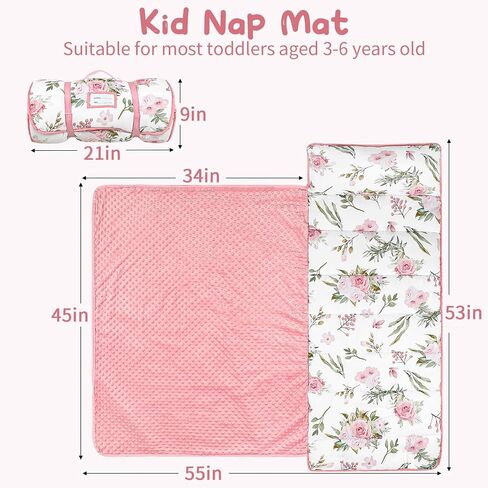 TANOFAR Toddler Nap Mat with Pillow and Plush Blanket, Ultra Soft Toddler Sleeping Mat for Boys Girls, Thickened Extra Large Kids Nap Mat Fits Ages 2-6 Years (Pink Castle) in Saudi Arabia