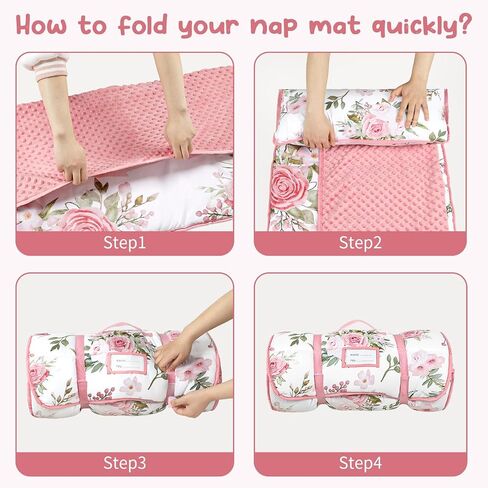 TANOFAR Toddler Nap Mat with Pillow and Plush Blanket, Ultra Soft Toddler Sleeping Mat for Boys Girls, Thickened Extra Large Kids Nap Mat Fits Ages 2-6 Years (Pink Castle) in Saudi Arabia