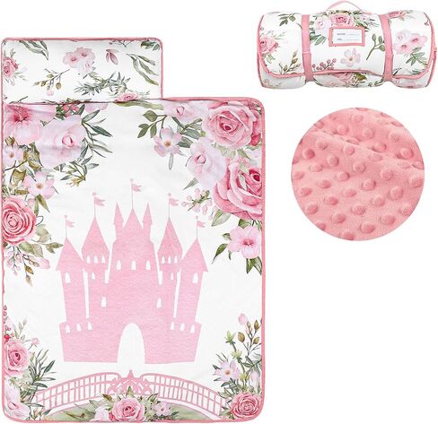 TANOFAR Toddler Nap Mat with Pillow and Plush Blanket, Ultra Soft Toddler Sleeping Mat for Boys Girls, Thickened Extra Large Kids Nap Mat Fits Ages 2-6 Years (Pink Castle) in Saudi Arabia