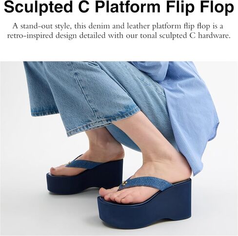 Coach Women's Denim Sculpted C Platform Flip Flop in Saudi Arabia