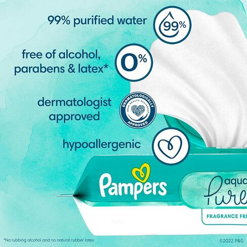 Pampers الحماية النقية التي يمكن التخلص منها حفاضات الطفل الحجم 1 ، 198 عدد مع مناديل Aqua Pure Baby ، حزم البوب ​​6x (336 عدد) in Kuwait