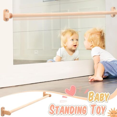 Juexica Montessori Mirror with Bar, Wooden Baby Pull up Bar Safety Mirror Set Infant Coordination Baby Standing Early Learning to Walk Mirror Wall Mounted Climbing Toy for Daycare(15.75 x 19.69 Inch) in Saudi Arabia