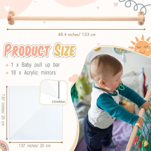 Juexica Montessori Mirror with Bar, Wooden Baby Pull up Bar Safety Mirror Set Infant Coordination Baby Standing Early Learning to Walk Mirror Wall Mounted Climbing Toy for Daycare(15.75 x 19.69 Inch) in Saudi Arabia