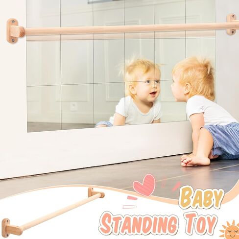 Juexica Montessori Mirror with Bar, Wooden Baby Pull up Bar Safety Mirror Set Infant Coordination Baby Standing Early Learning to Walk Mirror Wall Mounted Climbing Toy for Daycare(15.75 x 19.69 Inch) in Saudi Arabia