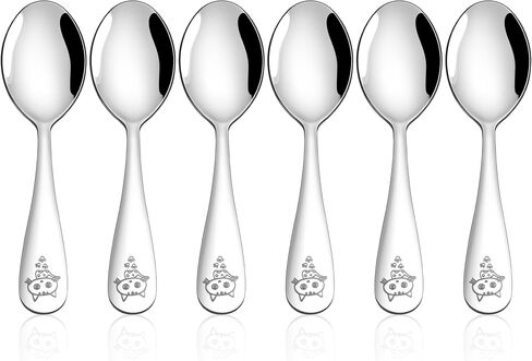 E-far Toddler Utensils, 6-Piece Stainless Steel Little Kid Spoons Set, Metal Small Spoons for Self-Feeding, Children Safe & Rounded Edges, Non-toxic & Dishwasher Safe in Saudi Arabia