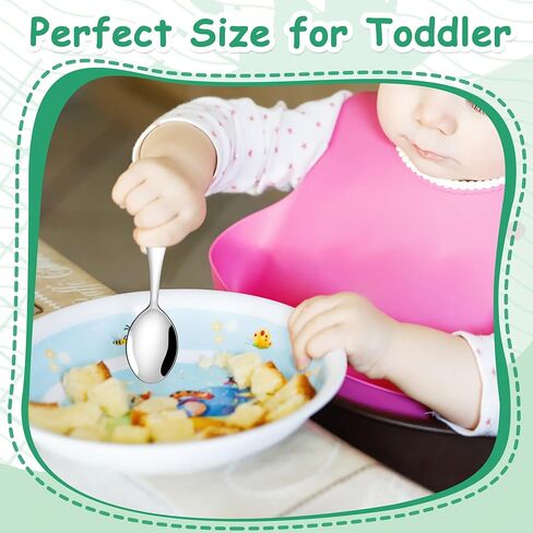 E-far Toddler Utensils, 6-Piece Stainless Steel Little Kid Spoons Set, Metal Small Spoons for Self-Feeding, Children Safe & Rounded Edges, Non-toxic & Dishwasher Safe in Saudi Arabia