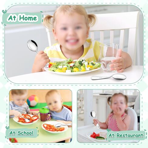 E-far Toddler Utensils, 6-Piece Stainless Steel Little Kid Spoons Set, Metal Small Spoons for Self-Feeding, Children Safe & Rounded Edges, Non-toxic & Dishwasher Safe in Saudi Arabia