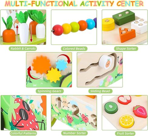 Wooden Baby Walker with Wheels,Toddler Push and Pull Walker Montessori Multiple Activity Center with Shape Sorting Grocery Toy and Puzzles Push Cart for Boys Girls 6-12 Months 1 2 3 Years Old (Fruit) in Saudi Arabia