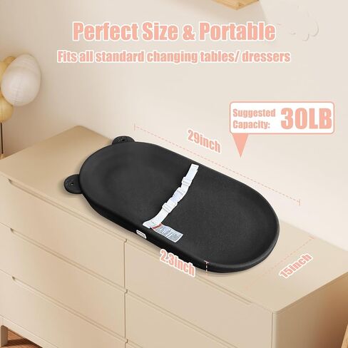 Changing Pad, Wipeable Diaper Changing Pad with Safety Belt for Changing Table, Nursery, Dresser, EVA Non-Slip Baby Changing Table Pad, Black in Saudi Arabia