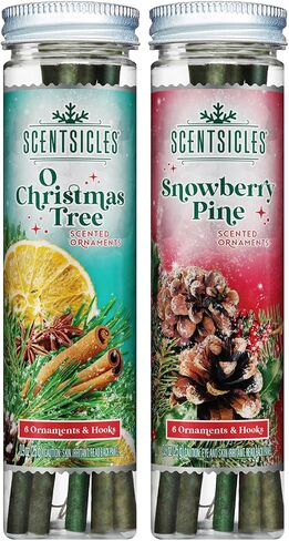 Scentsicles White Winter Fir and Snowberry Pine Scented Christmas Ornaments with Hooks - 2 Pack (2 Bottles, 12 Sticks Total) in Saudi Arabia
