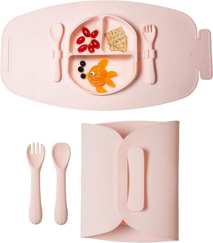 Modern Mini - Silicone Suction Plate for Baby and Toddler, Divided Plate with Fork & Spoon - Unbreakable, Non-Toxic, Food Grade Silicone, Strong Suction Grip, Spill Proof, & Foldable for Travel! in Kuwait
