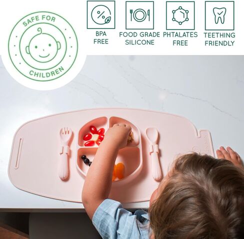 Modern Mini - Silicone Suction Plate for Baby and Toddler, Divided Plate with Fork & Spoon - Unbreakable, Non-Toxic, Food Grade Silicone, Strong Suction Grip, Spill Proof, & Foldable for Travel! in Kuwait