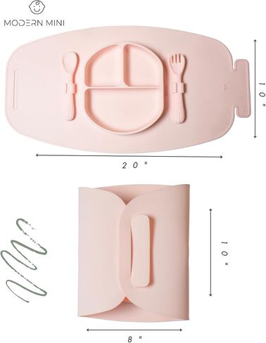 Modern Mini - Silicone Suction Plate for Baby and Toddler, Divided Plate with Fork & Spoon - Unbreakable, Non-Toxic, Food Grade Silicone, Strong Suction Grip, Spill Proof, & Foldable for Travel! in Kuwait
