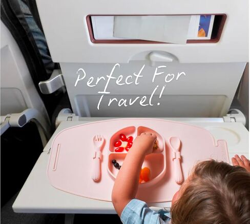 Modern Mini - Silicone Suction Plate for Baby and Toddler, Divided Plate with Fork & Spoon - Unbreakable, Non-Toxic, Food Grade Silicone, Strong Suction Grip, Spill Proof, & Foldable for Travel! in Kuwait