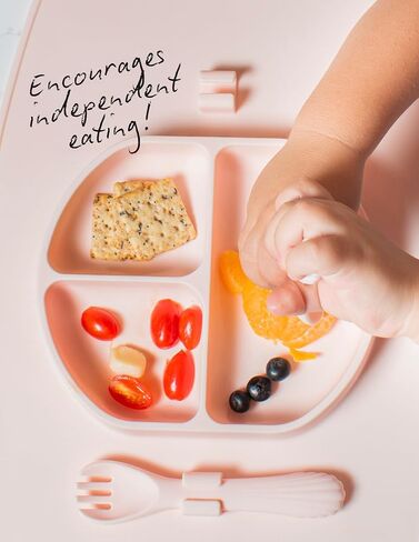 Modern Mini - Silicone Suction Plate for Baby and Toddler, Divided Plate with Fork & Spoon - Unbreakable, Non-Toxic, Food Grade Silicone, Strong Suction Grip, Spill Proof, & Foldable for Travel! in Kuwait