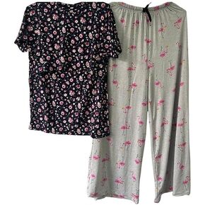 Women's Zipless Maternity/Feeding/Nursing Tops/T-Shirt with Short Sleeve Wide Leg Palazzo Pant Set Breastfeeding Clothes, XX-Large, Blue Black