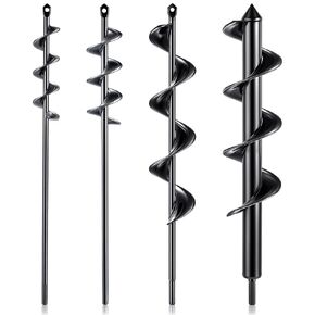 Lasnten Auger Drill Bit for Planting 4 Pack, Garden Ground Earth Spiral Drill Bit for 3/8 Hex Drive Drill, Easy Bulb Auger for Post Hole Digger Flowers, Bedding Digging Plant Rapid Planter Tool